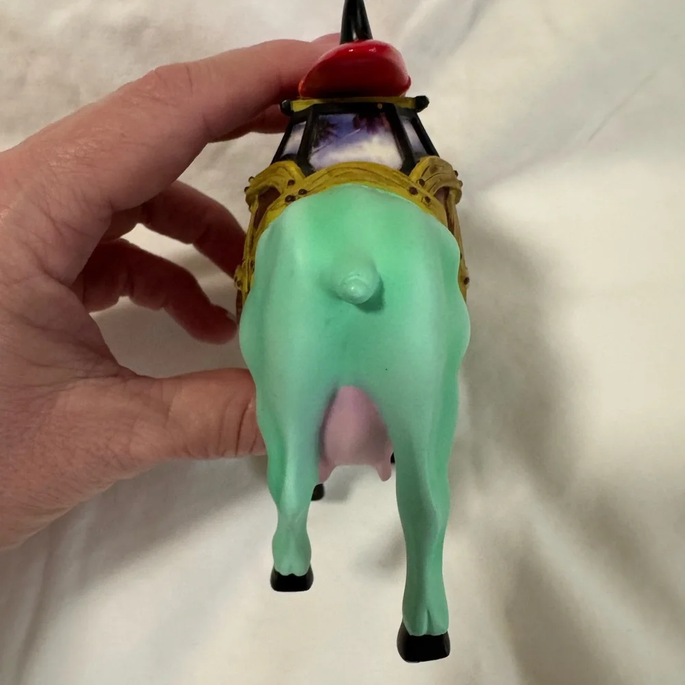 Mint Green Cow Figurine with Surfboard – Cute Beachy Novelty Decor